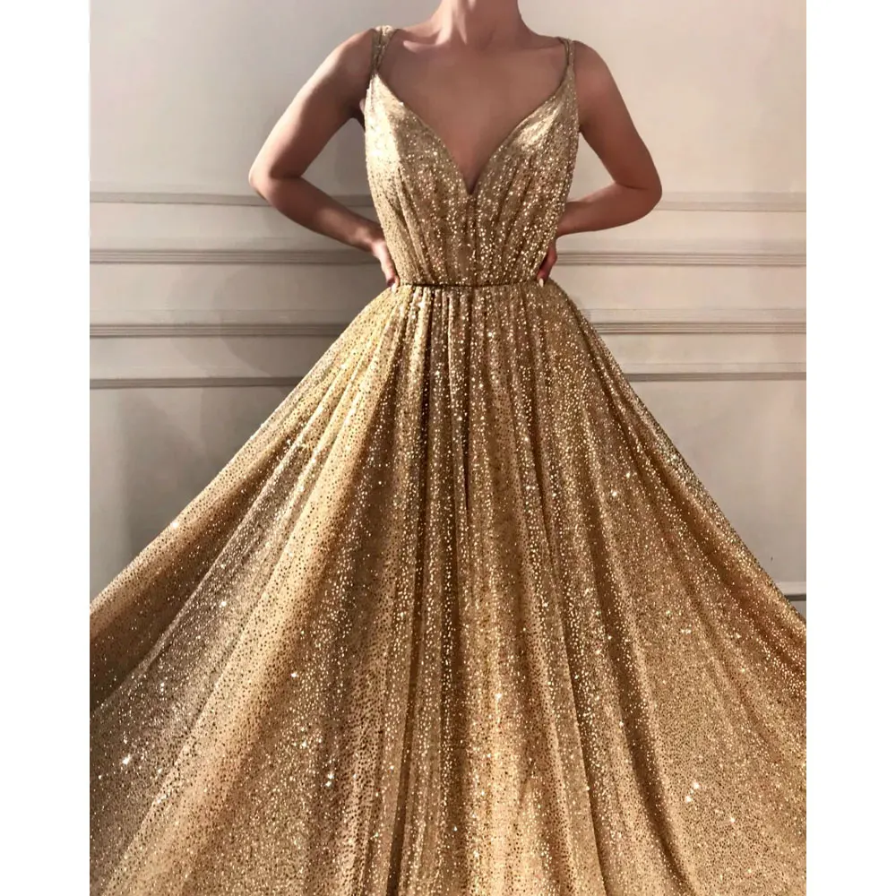 2020 Spring Summer Custom Women Luxury Sexy V Neck Sling Pleated Long Formal Evening Gown Dress