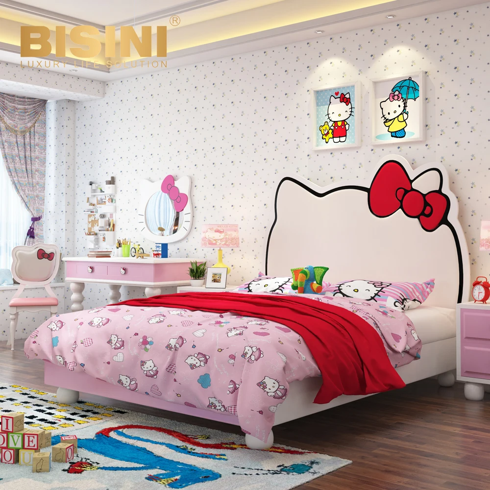 Милая Детская кровать Hello Kitty милая розовая для девочек с ночной подставкой из