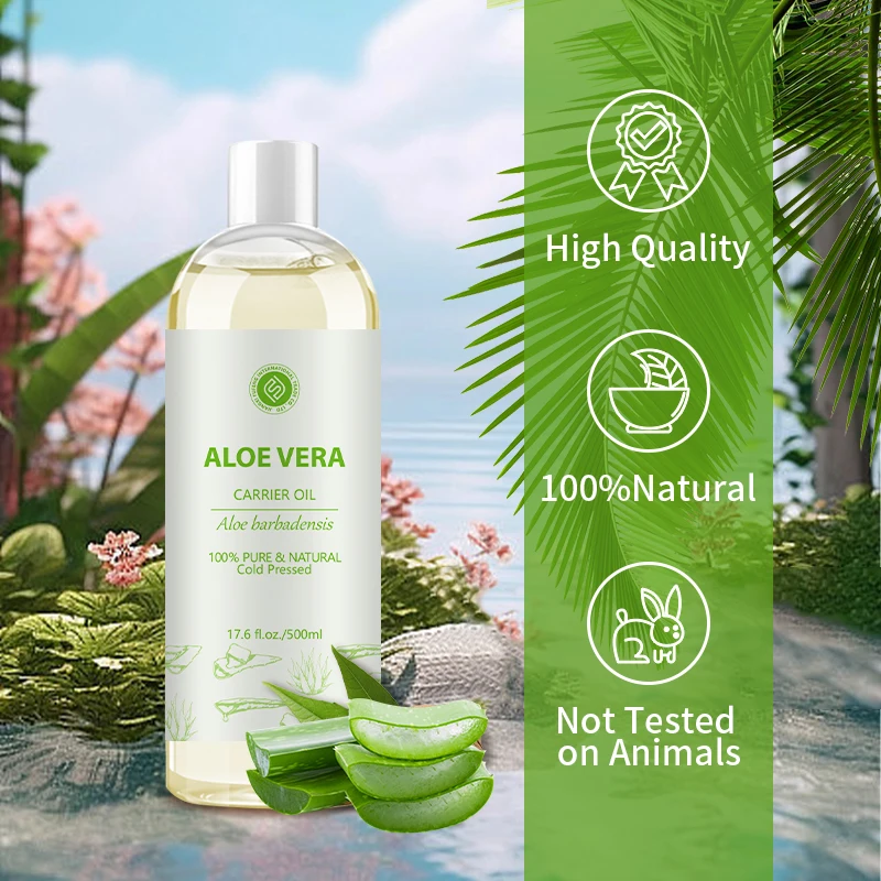 Aloe Vera Oil Organic For Skin, Hair, Essential Oil - 100% Pure Natural Freshly Aloe barbadensis Leaves Extract | OEM 500ML