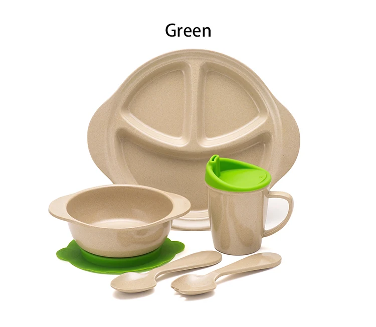Food Safety Natural Bamboo Cute Dish Set For Kids Plate And Utensils
