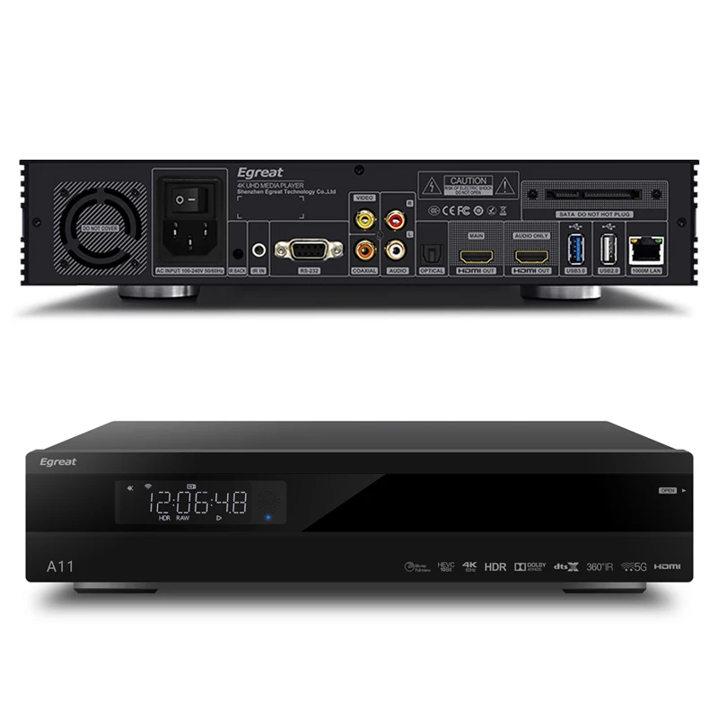 
SmallOrders T011401 LED White-Light Dot Matrix Panel Design Egreat A11 Home Cinema True 4K UHD Blu-ray Menu HDD Blu-ray Player 