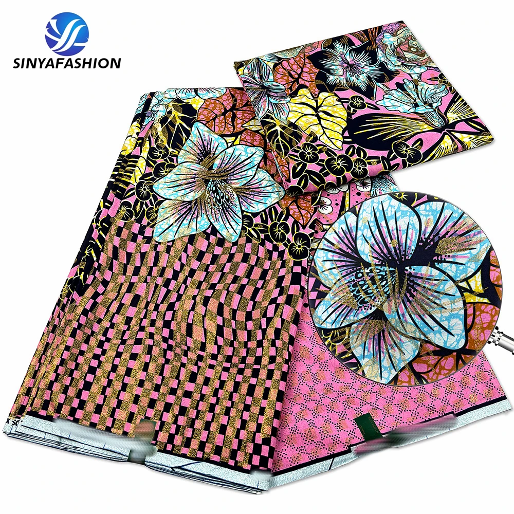 Sinya New Design High Quality Cotton Golden Ankara Wax Hot Sale African Wax Prints Fabric Gold Embroidery Grand Wax Golden