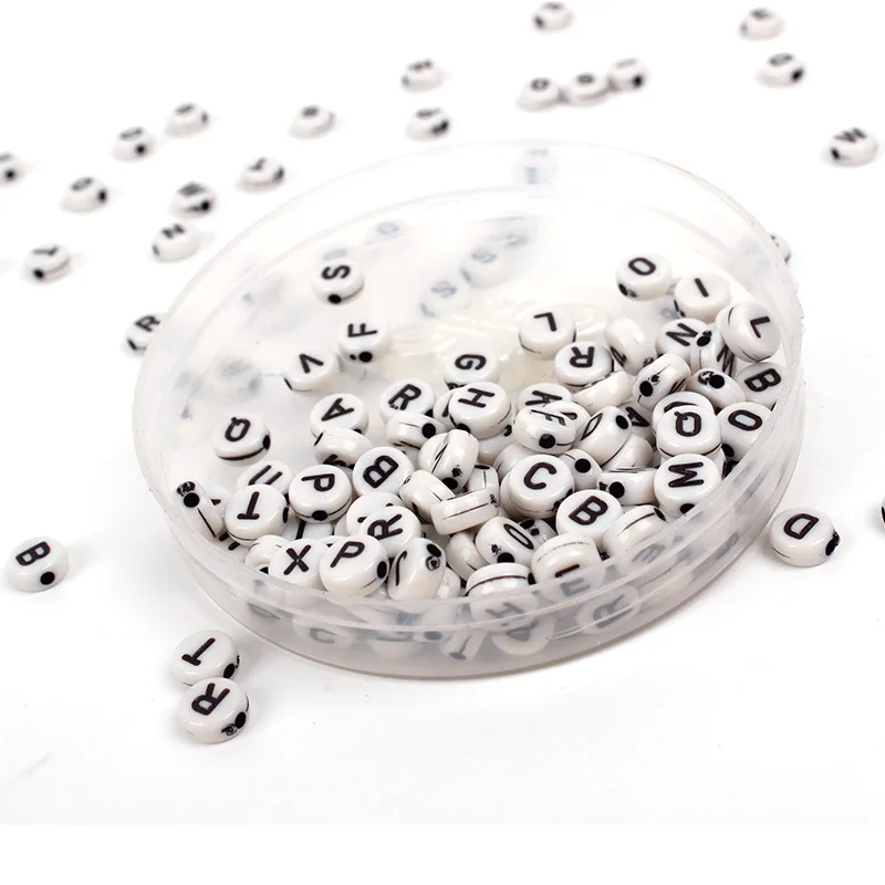 
7*3mm Flat Round White Acrylic Alphabet Letters Beads for Jewelry Making 