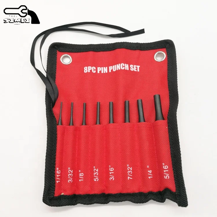 Wholesale and High Quality 8 Pieces Steel Drive Pin Punch Set with Rolling Bag Package