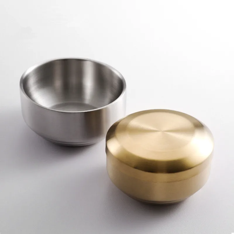 Household Matte Gold Bowls SUS304 Heavy Duty Double Walled Stainless Steel Bowl with Lid