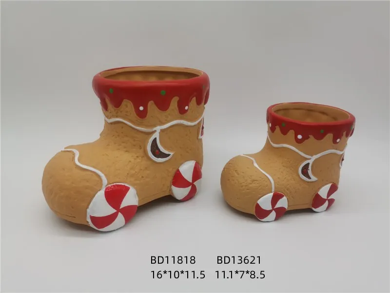 Christmas ceramic gingerbread man boots ceramic pots for plantsceramic Christmas decoration  Terra cotta pot for plants
