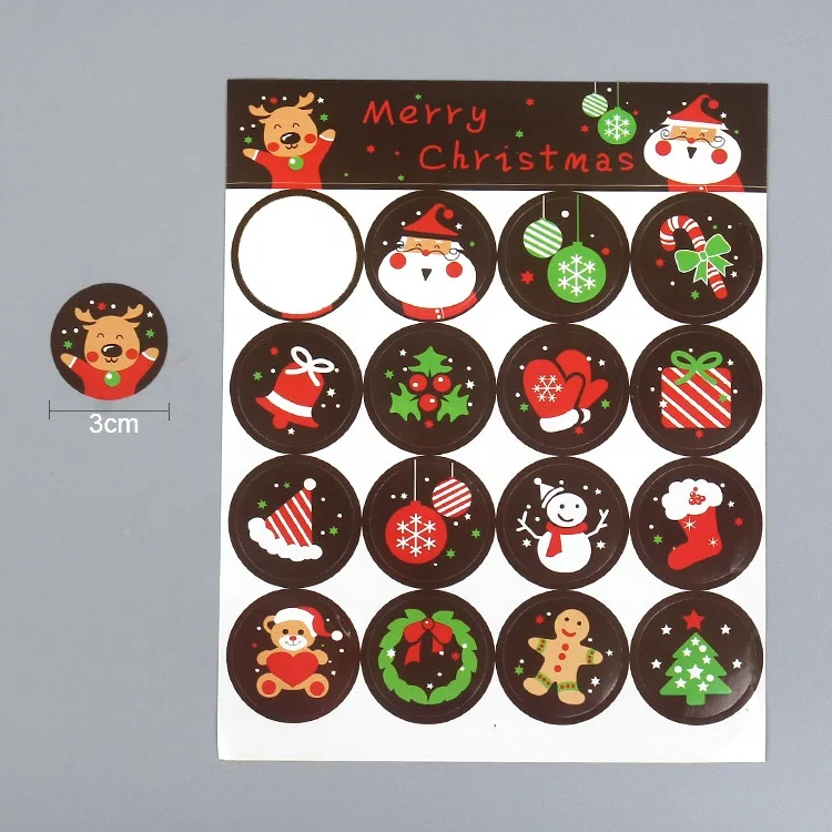 Custom Self Adhesive Paper Round Merry Christmas Sticker Labels for Present Gift Bag Box Packaging Seal