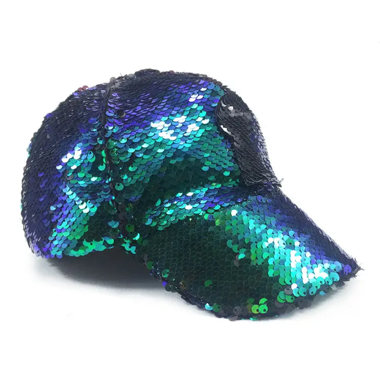 High Quality Trendy Polyester Plastic Buckle Ladies Women Men Unisex Colorful Shining Sequined Baseball Cap