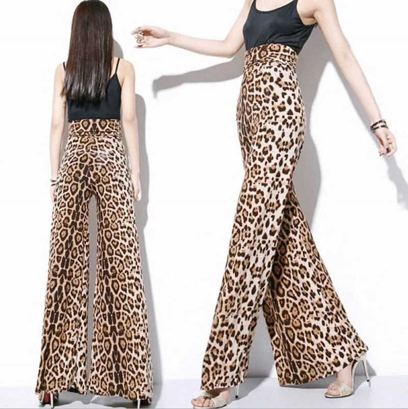 Fashion Print High Waist Casual Loose Flared Trousers Sweatpants Women Long Pants