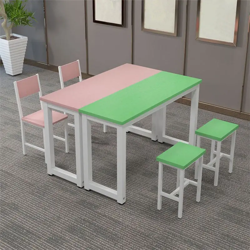 Hot Sale Colorful School Furniture Steel Material Student Library Reading Table Wooden Kindergarten Student Desk and Chair Set
