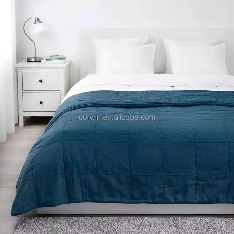 Stone-washed 100% Linen quilt Twin size high quality luxury Bedding Cover Plain dyed bedspread Basic bedding  hotel Blue Beige