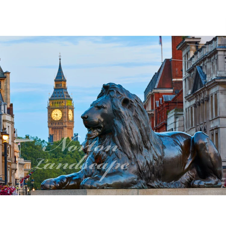 Custom Large Hand Carved Antique Bronze Lying Lion Statue Outdoor Square used brass sculpture