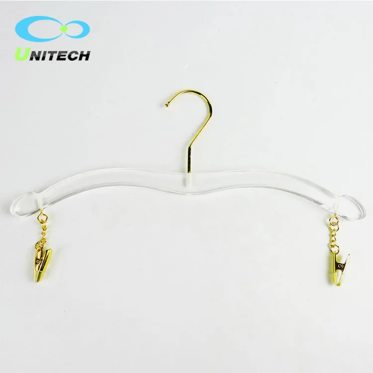 Custom clear plastic acrylic underwear display hanger lingerie metal hooks for clothes hanger