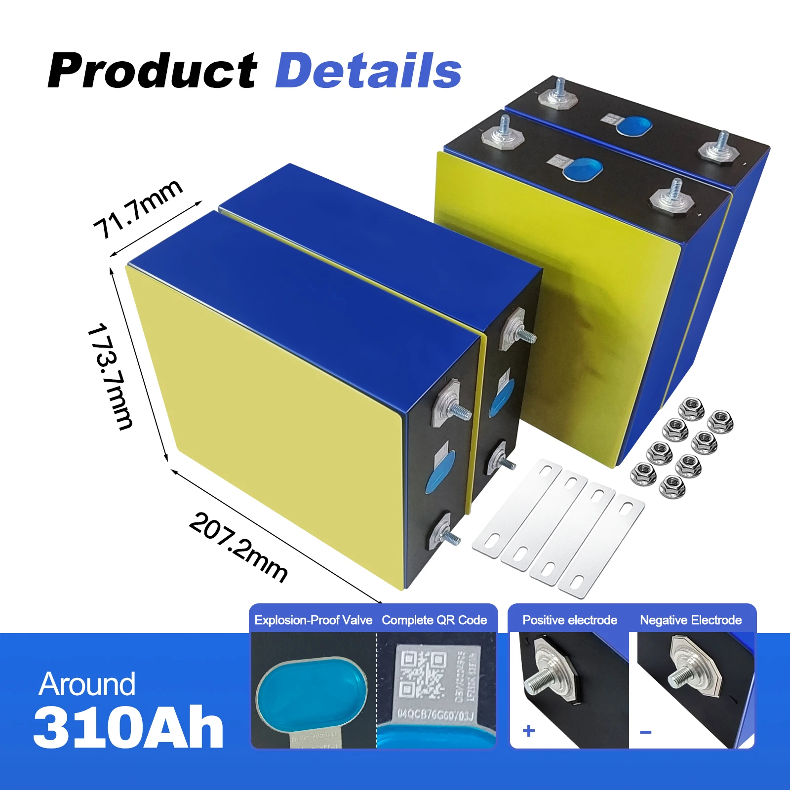 HSEV 300Ah lifepo4 cell 3.2v 280ah lifepo4 battery prismatic lifepo4 battery for solar storage system DIY 48V 51.2V 52V Battery