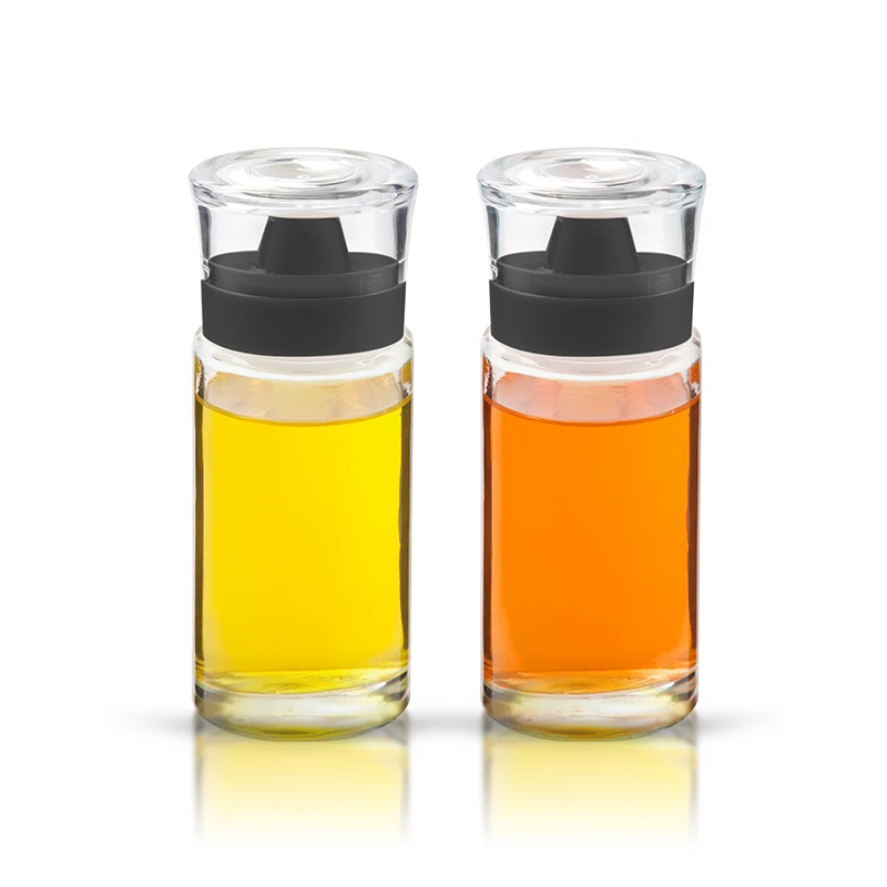 high quality small kitchen pour spout transparent glass olive oil container dispenser cooking oil vinegar bottle with lid