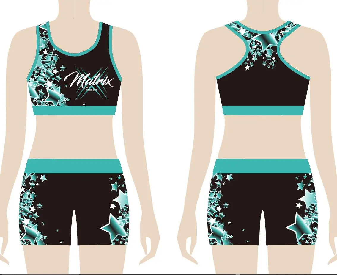 Custom kids cheer dance studio sublimation practice wear sets