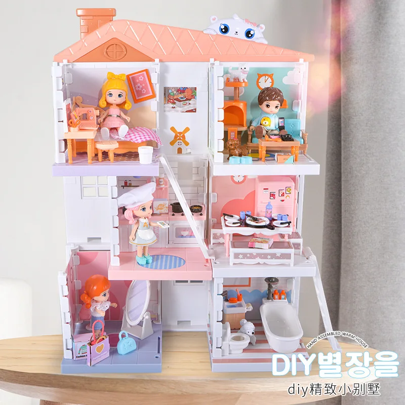Little World Dollhouse Plastic Miniature Luxury Doll Villa Toys DIY Kids Girls Furniture Pretend Play