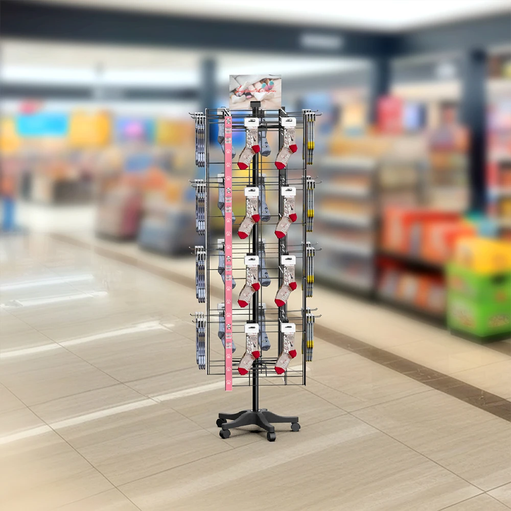 Floorstanding Rotating 4 Sided Sock Display Rack Happy Sock Display Rack Store Display Stand for Socks