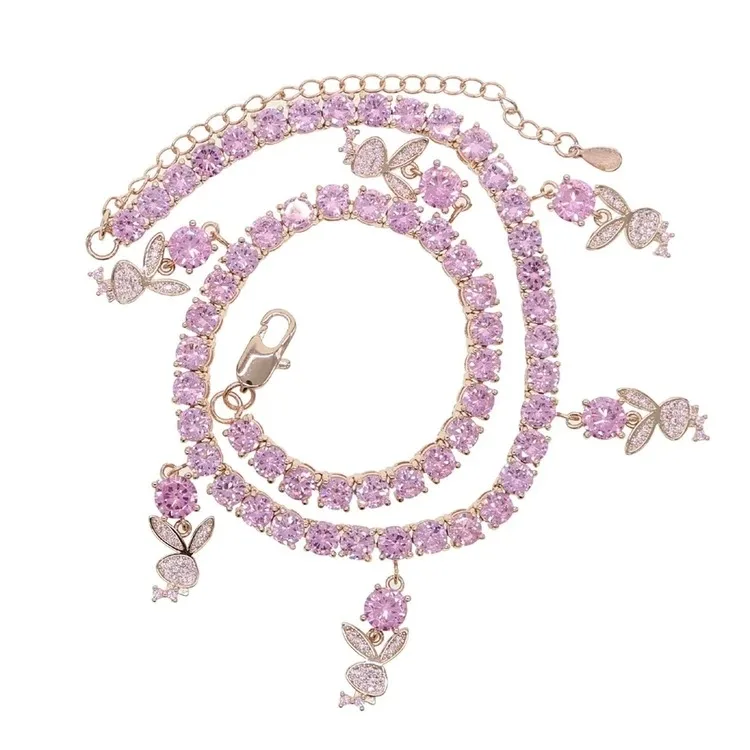 Kingyee Jewelry Custom CZ Diamond Bunny Rabbit Tennis Chain Necklace