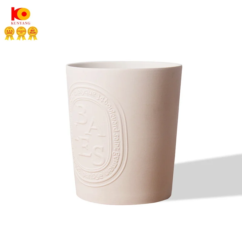 Factory wholesale  custom logo ceramic embossed candle jar holder ceramic candlestick for home decoration