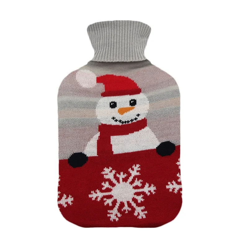 factory direct sale hot compress christmas gift hot water bottle bag rubber 2000ml with knitted cover