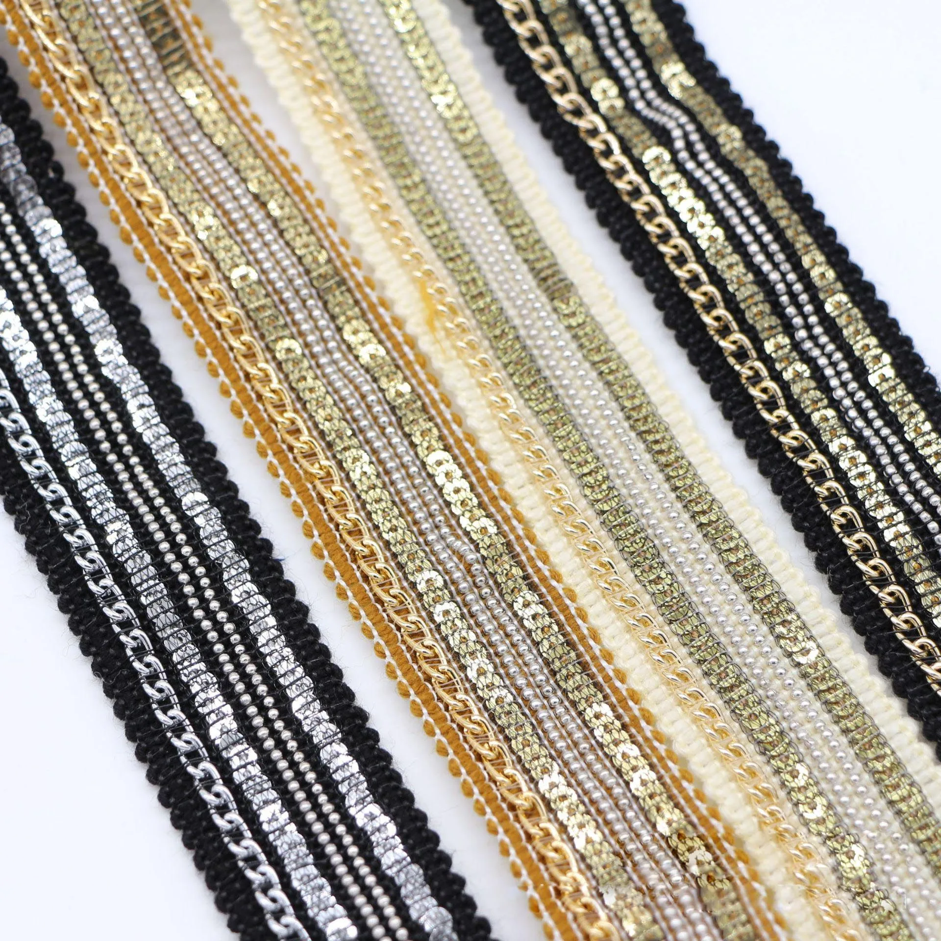 Deepeel LA054 2.5cm DIY Garment Sewing Accessories Home Textiles Decorate Bead Chain Weave Sequin Lace