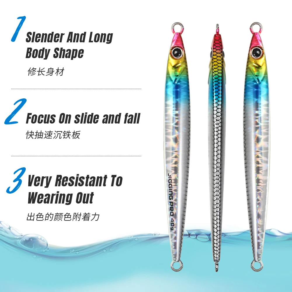 Jigging pro Long Slim Fishing Jigging Lure For Saltwater Fishing Metal Jig Lure 40g 60g  Hard Fishing Lure