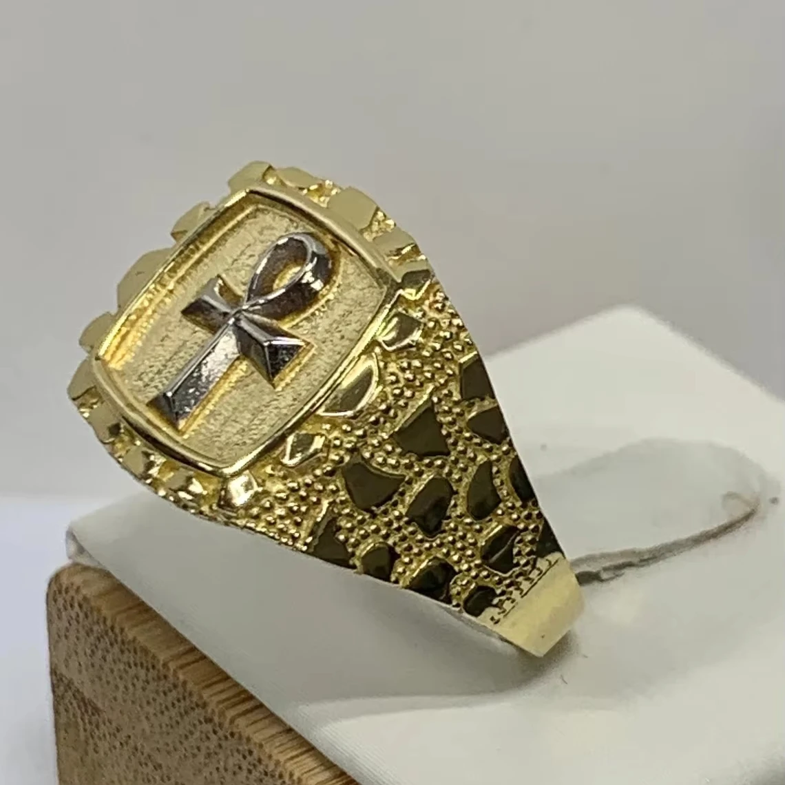 14K позолоченный анхский Египетский крест с петлей кольцо Anillo мужские ювелирные изделия самородок