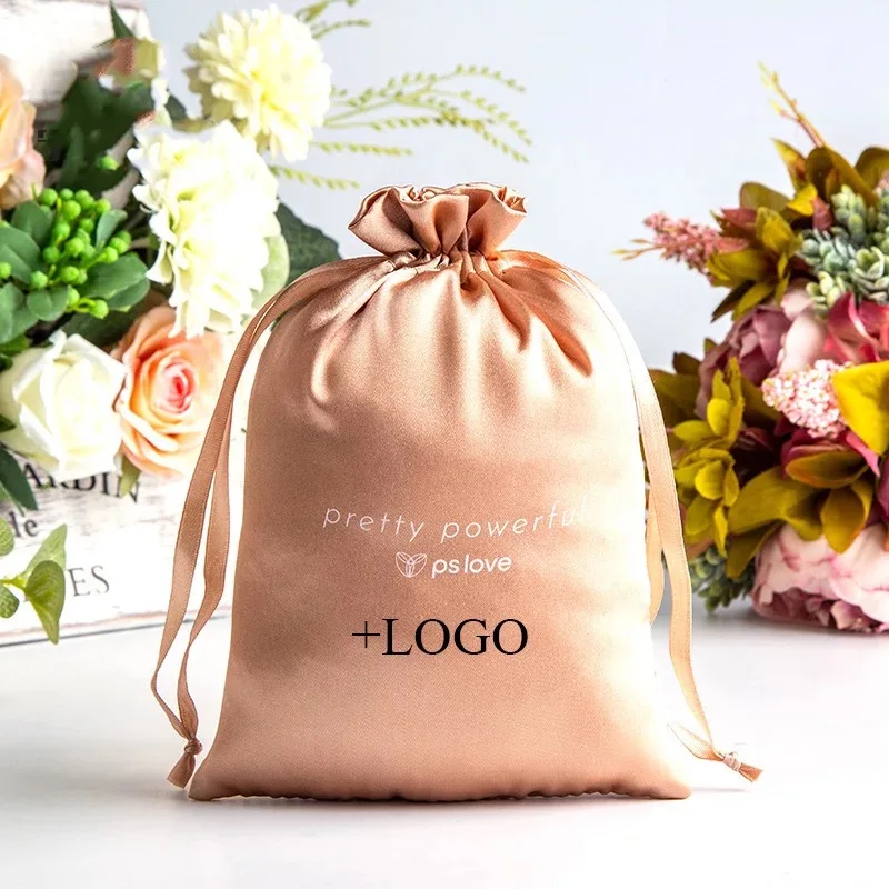 Wig satin bag packaging Promotional Pouches drawstring Satin bundle hair satin bag