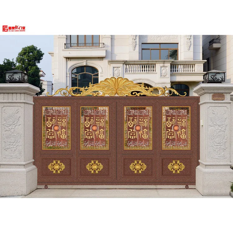 European style aluminium Gates Villa doors electric garden Gates aluminium courtyard gate horizontal slip open style
