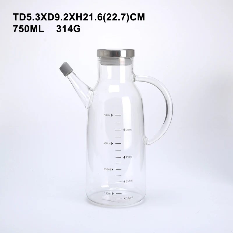 Household kitchen large glass pour oil bottle anti-side leakage soy sauce vinegar seasoning bottle