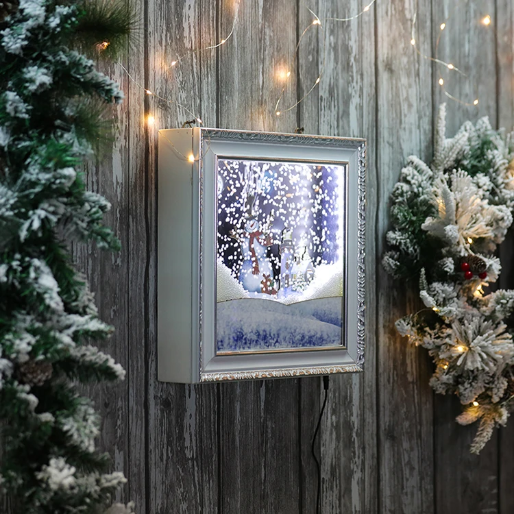 MDF buy deco de noel snowing musical lighting Christmas decoration wall plaque shadowbox frame for house walls