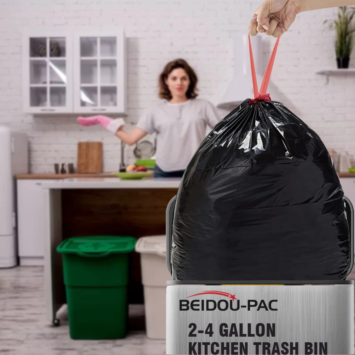 Custom Tall Kitchen Drawstring Poly Trash Bags 13 Gallon Heavy Duty Plastic Pe Black Unscented Can Liners Garbage Bag