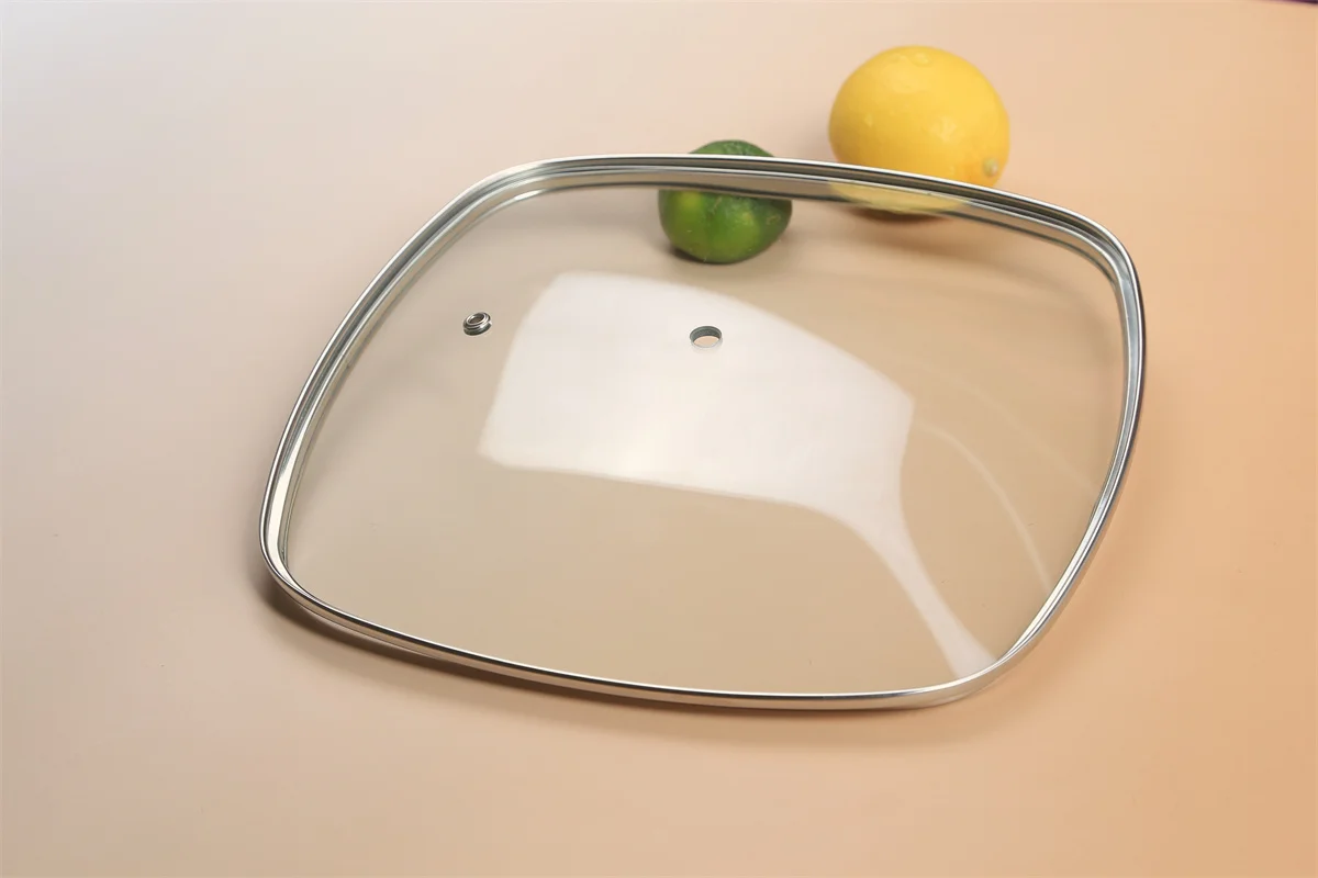 24cm size 4mm tempered glass G type Square shape glass lid with stainless steel  handle for frying pan pots and cookware set