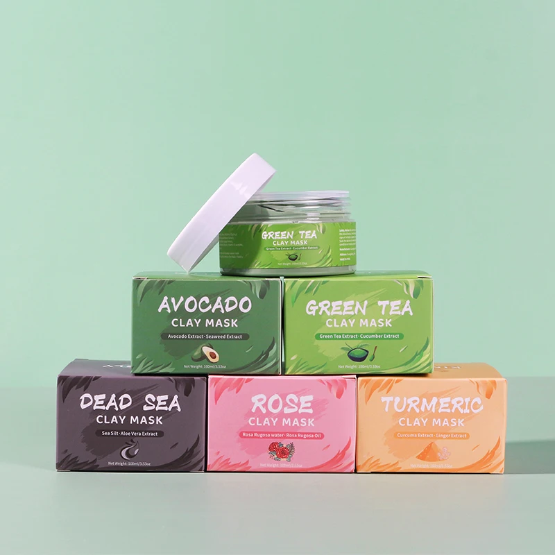 Private Label Organic Face Oil Control And Acne Removal Pink Turmeric Green Tea Facial Clay Mud Mask