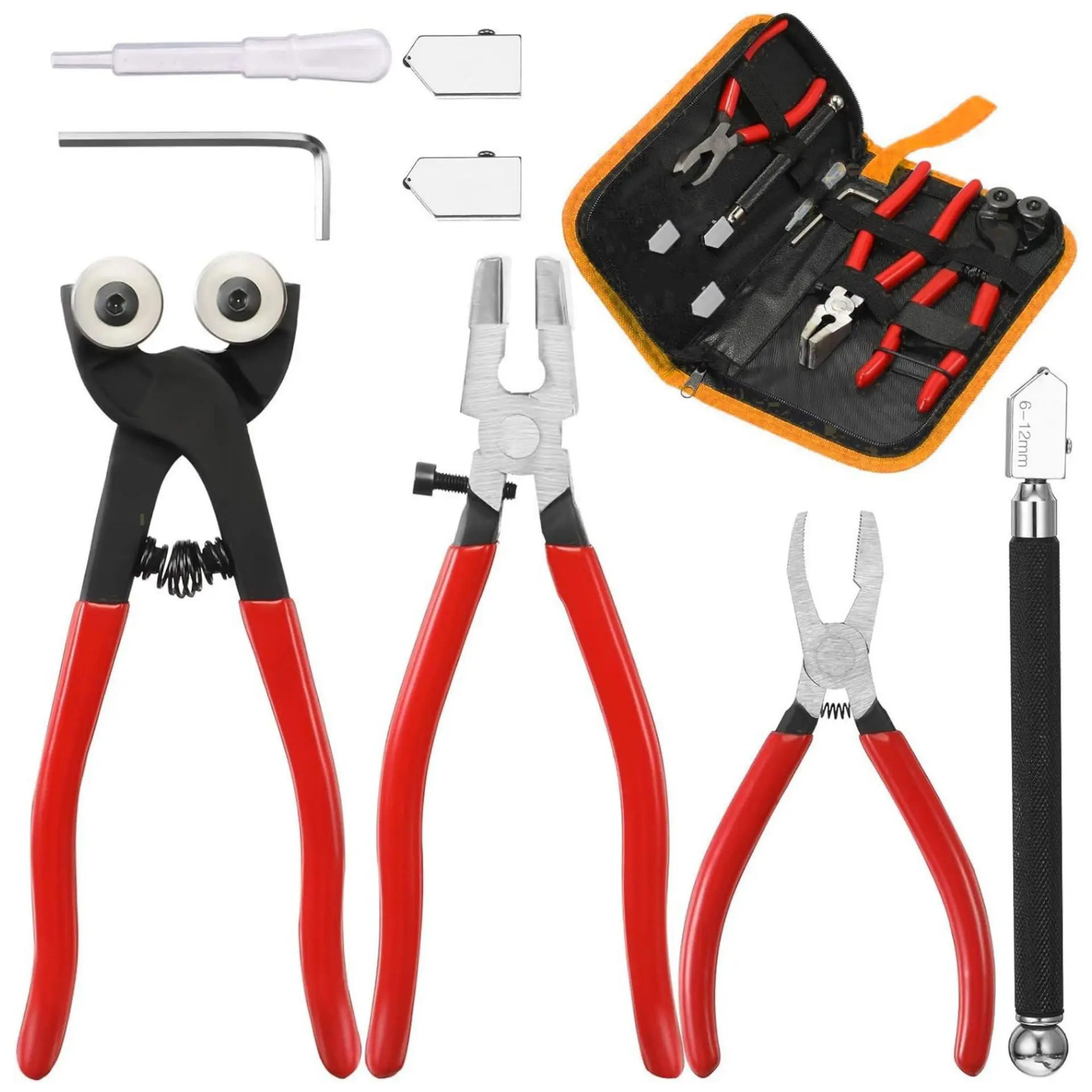 Professional  8 Pieces Glass Cutting Tool Mosaic Cutter Kits with Carbide glass cutter and glass plier