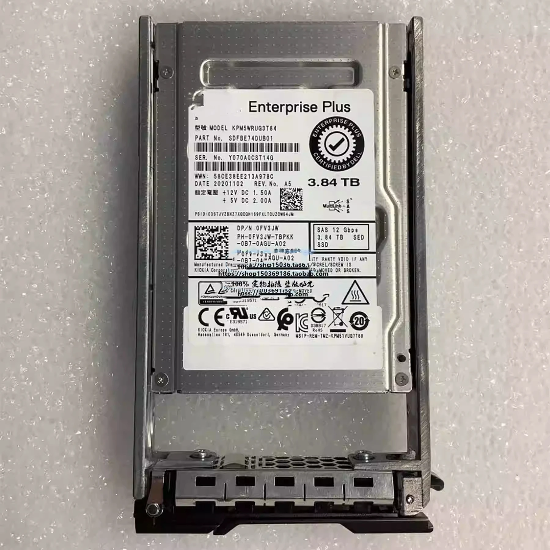 3 84 ТБ SSD SAS с интенсивным считанием до 24 Гбит/с FIPS-140 512e 2 5 дюйма горячим приводом [345-BENR]