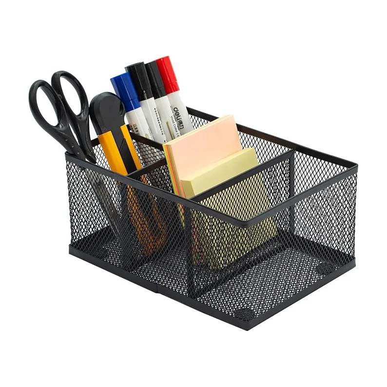 Mesh Desk Organizer Office Supplies Pencil Holder Storage Baskets for Desktop 4 Compartments