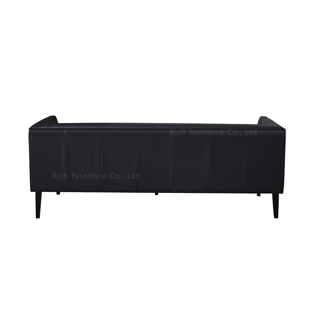 Classic Black Tufed Retro Couch Hotel Leather PU Sofa for Living Room