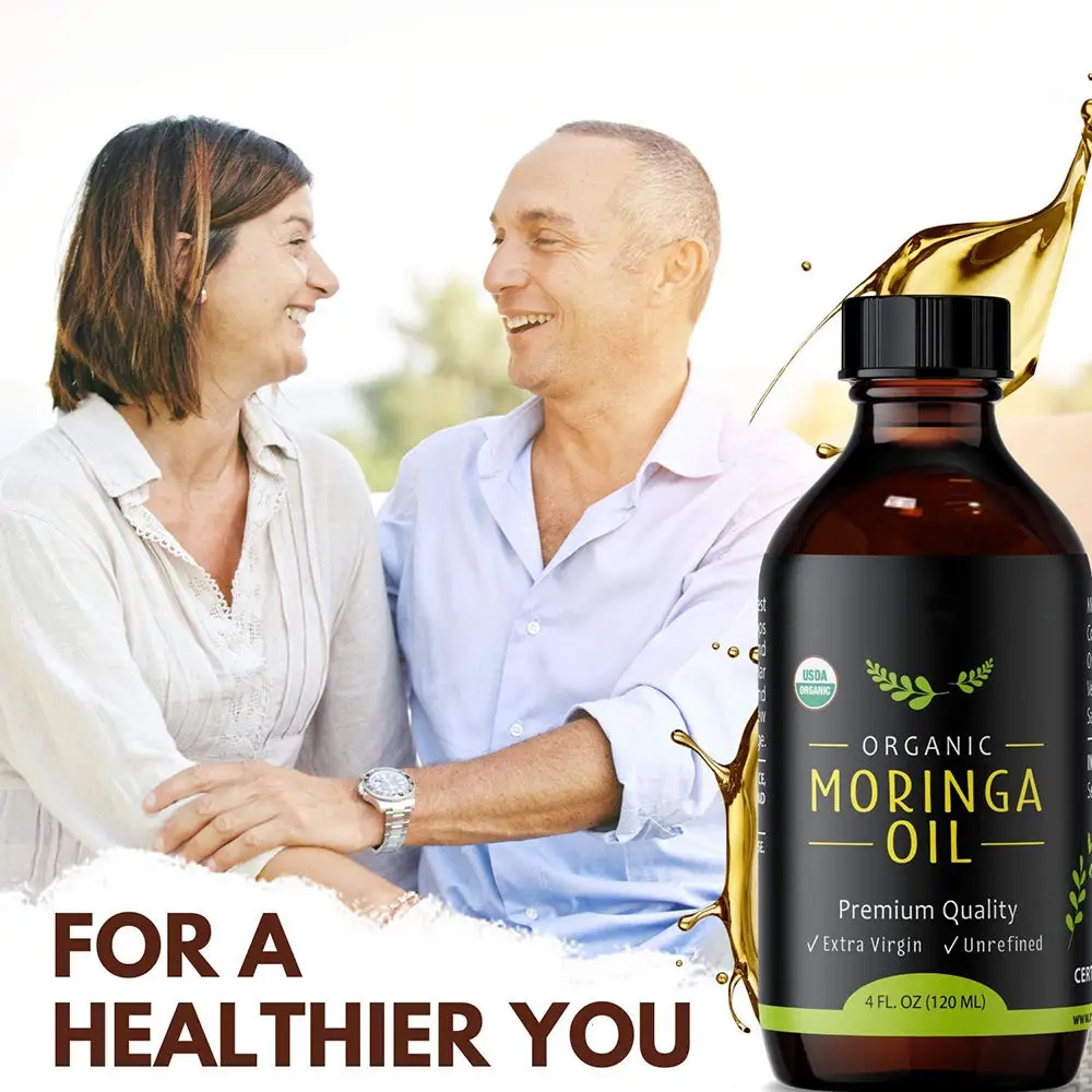Private Label 120ML Reduces Fine Lines Wrinkles Moringa Oil For Face Body Pure Organic Cold Natural Moringa Seed Oil