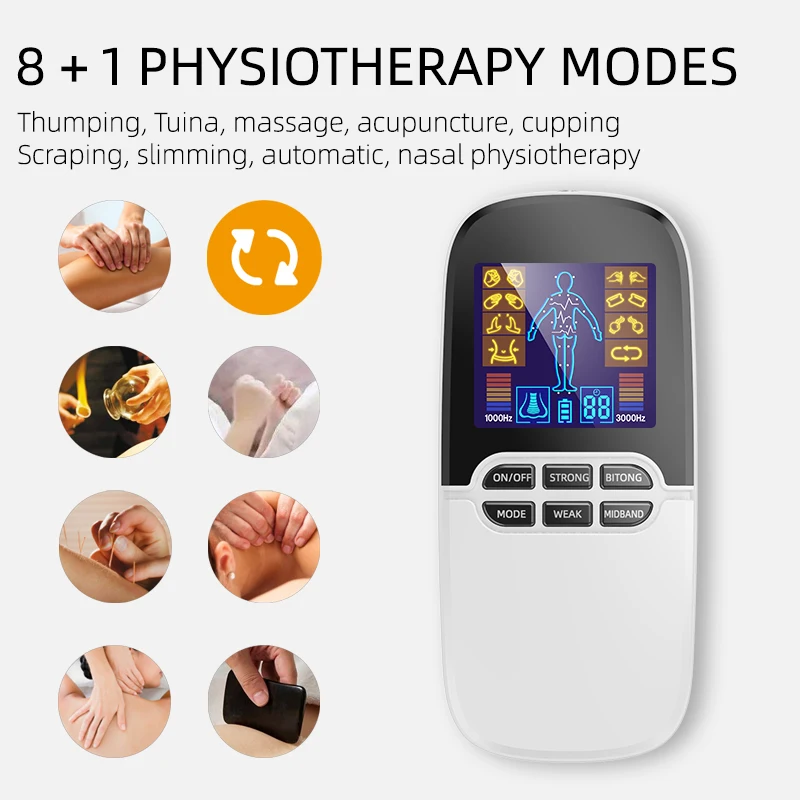 Mini Digital meridian double output charging color screen massager multifunctional 9 modes physiotherapy instrument