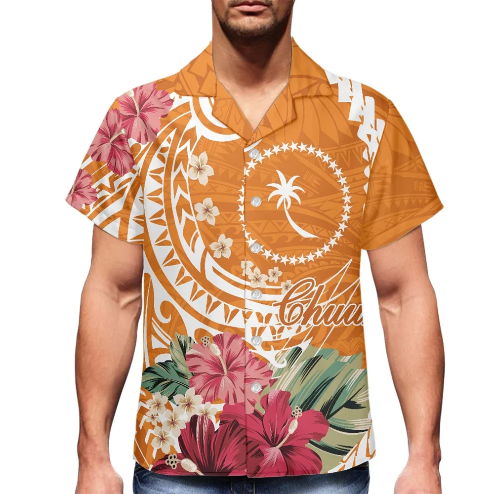 Hot Selling Polynesian Tribal CHUUK Islands Patterns Hawaiian Shirt Men Casual Button Up Shirts For Men Short Sleeve Clothing