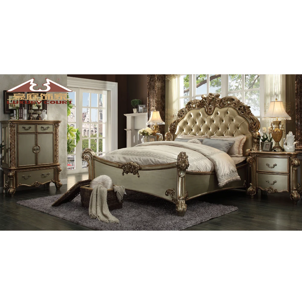 Longhao antique home bedroom furniture sets bed set with luxury design