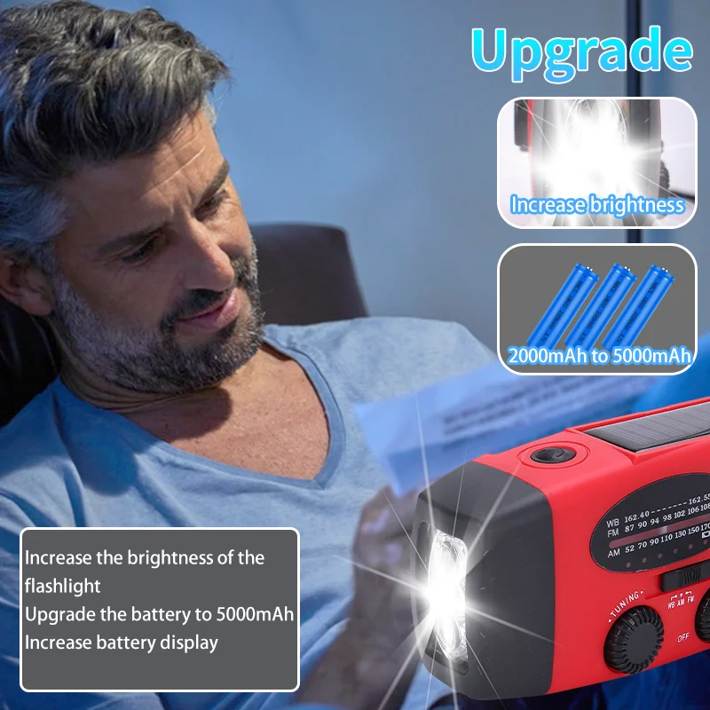 Hot sale Multi-function waterproof Emergency weather solar crank am fm noaa radio with dynamo charging 5000mah