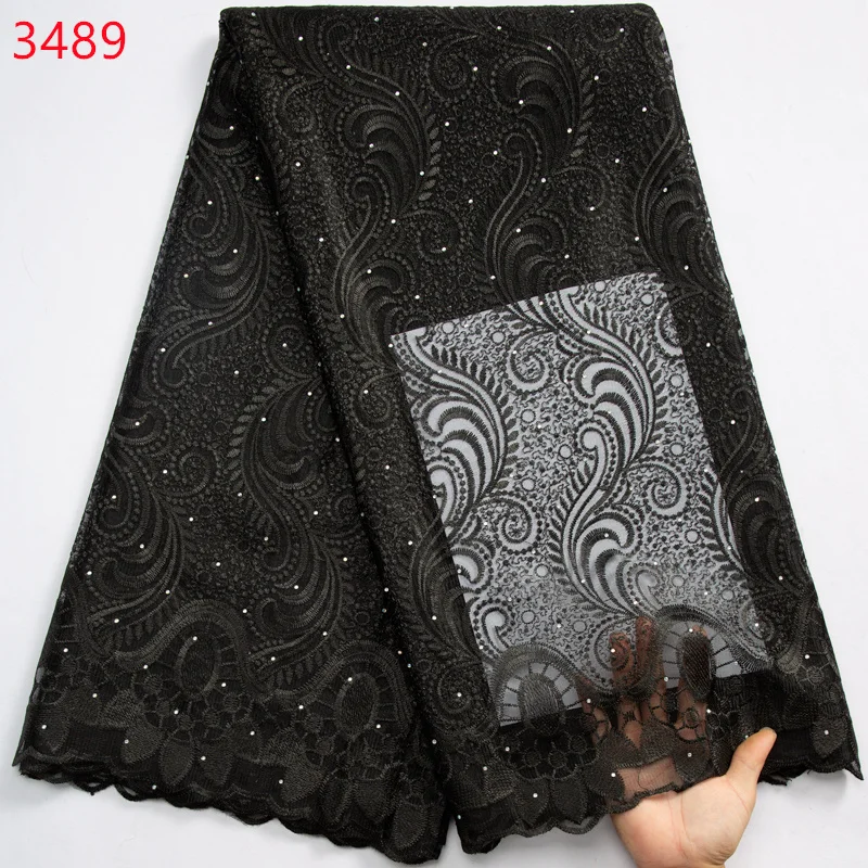 3489 African Tulle Lace Fabric 2023 High Quality 5Yards Nigeria Mesh Lace Fabric with Stones for Wedding Party Dresses