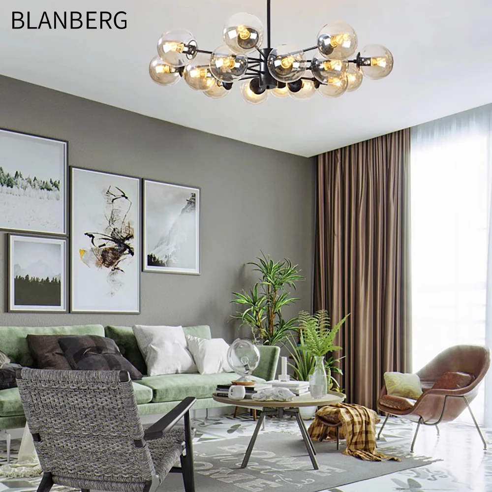 Hot Sale Black Gold Brass Color Glass Ball Chandelier for Home Office Living Dining Room with LED Light Source by Magic Bean