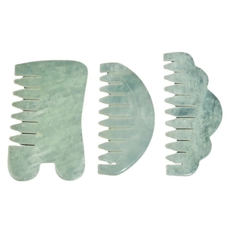 Cheap price Natural Guasha Hair Comb Face Lifting head Scalp Massage Green xiuyan jade comb gua sha