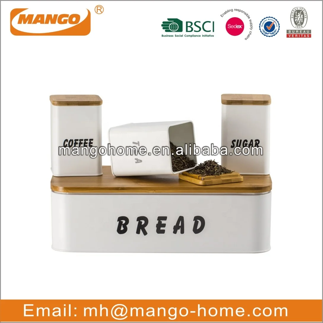 Modern Kitchen Bread Bin Tea Coffee Sugar Biscuits Storage Canister With Bamboo Lid