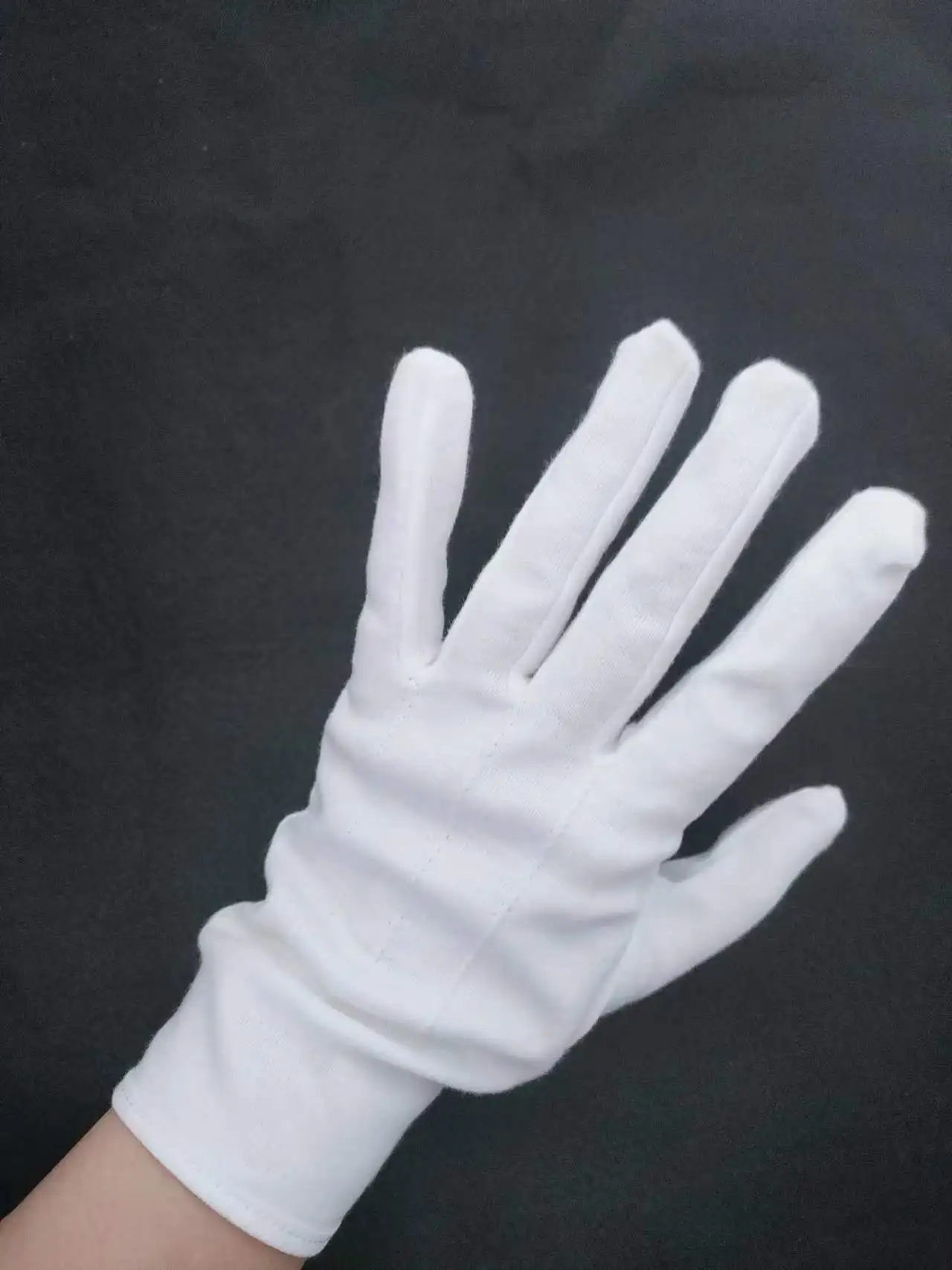 Black/ White Cotton Hand Gloves Three Beams Lines Stripes Button Snap Uniform Marching Polyester Touch sensor Ceremonies Parades