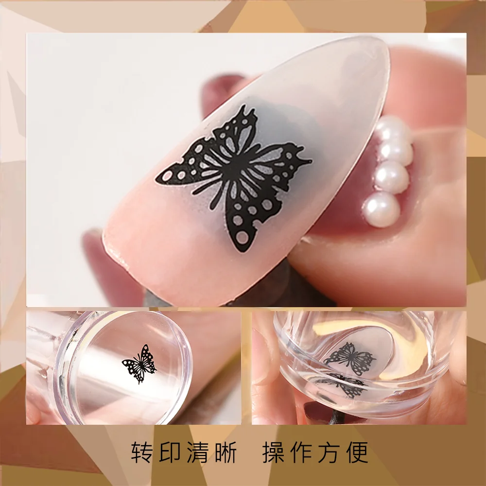 2023 Hot Sell Plastic Template Custom Printing  DIY Transfer Nail Art Stamp Plate Nail Art Stamper Clear Silicone Stamping Jell